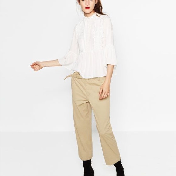 NWT Zara Off White Guipure Lace Bib Front Blouse - Picture 2 of 5